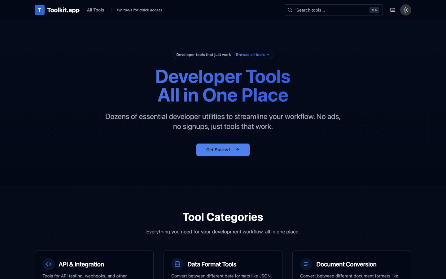 Toolkit.app homepage